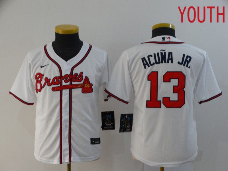 Youth Atlanta Braves #13 Acuna jr White Nike Game MLB Jerseys